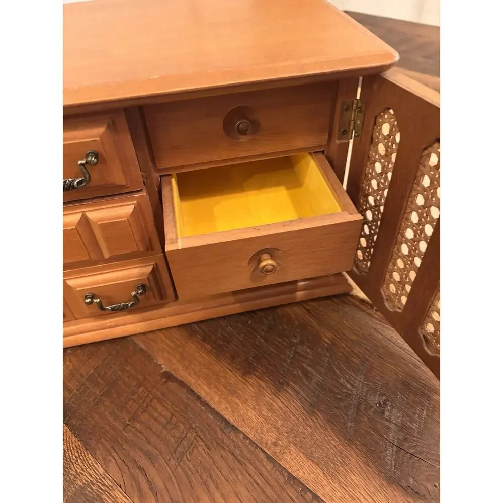 Vintage Tundra Jewelry Box 8 Drawer Wood Boho Retro MCM Mid Century Chest 80's
